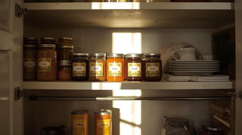 budget emergency food on organized kitchen shelf